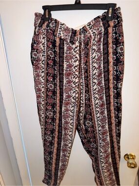 Kohl's Floral Stripe Drawstring Joggers - Black, Cream & Rust